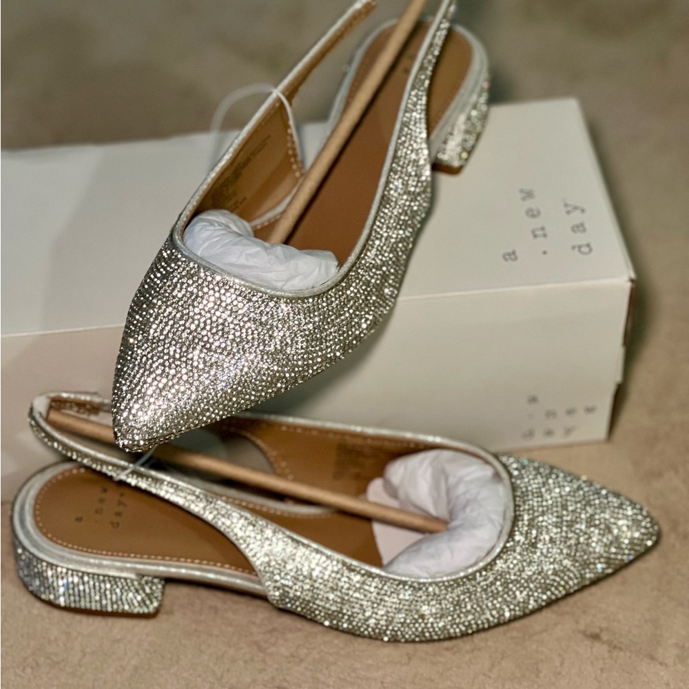 Silver Glitter Women's Slingback Heels